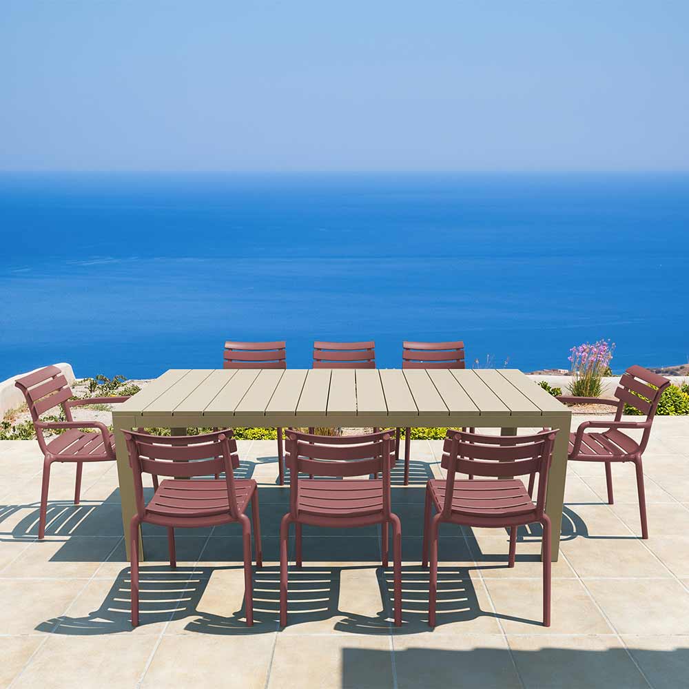 Atlantic XL 8 Seater Set Table In Taupe With Paris Chairs in Marsala