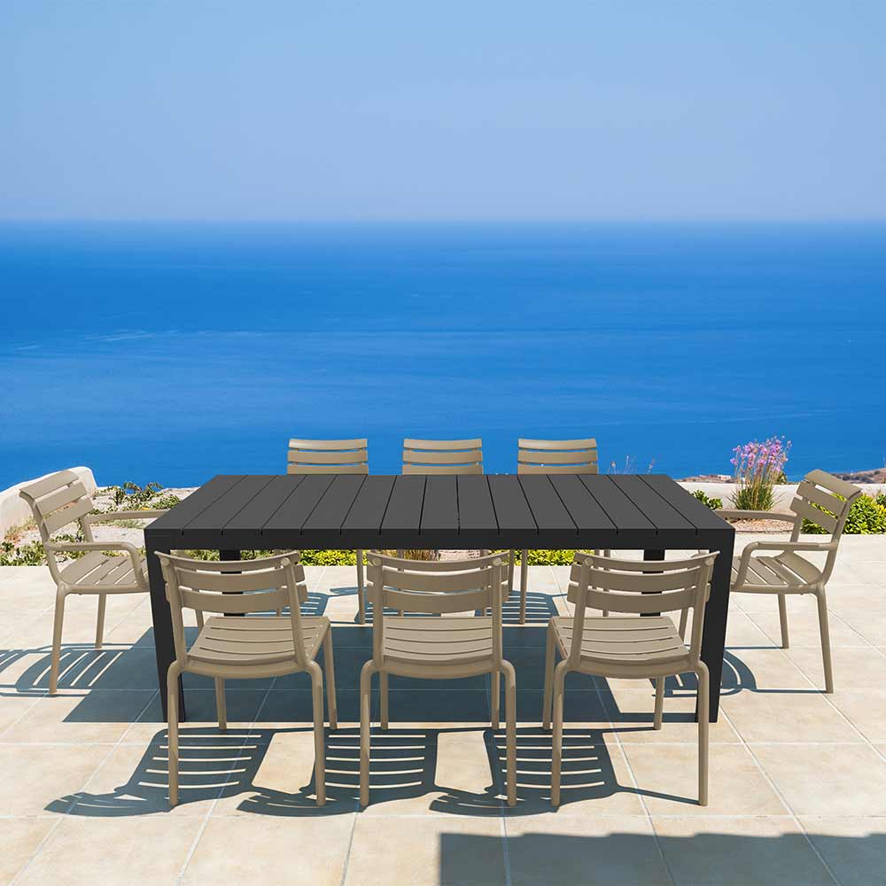 Atlantic XL 8 Seater Set Table In Black With Paris Chairs in Taupe