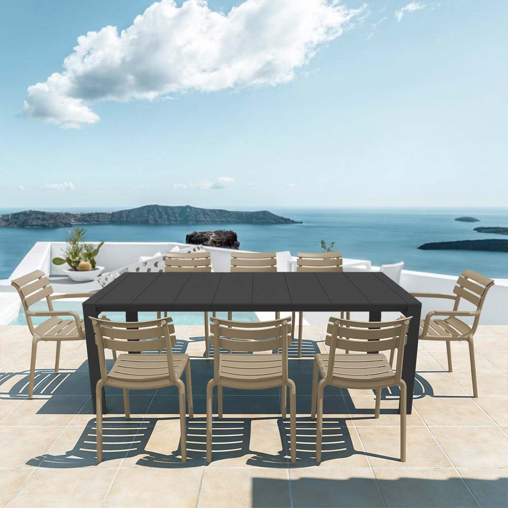 Vegas XL 8 Seater Set Table in Black with Paris Chairs in Taupe