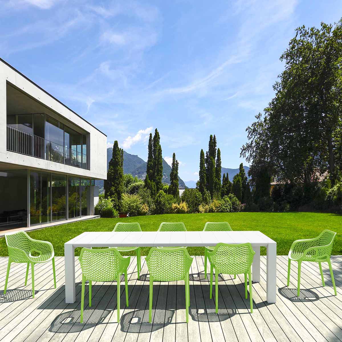8 Green Air  XL Chairs and White Extending Vegas XL Table Set