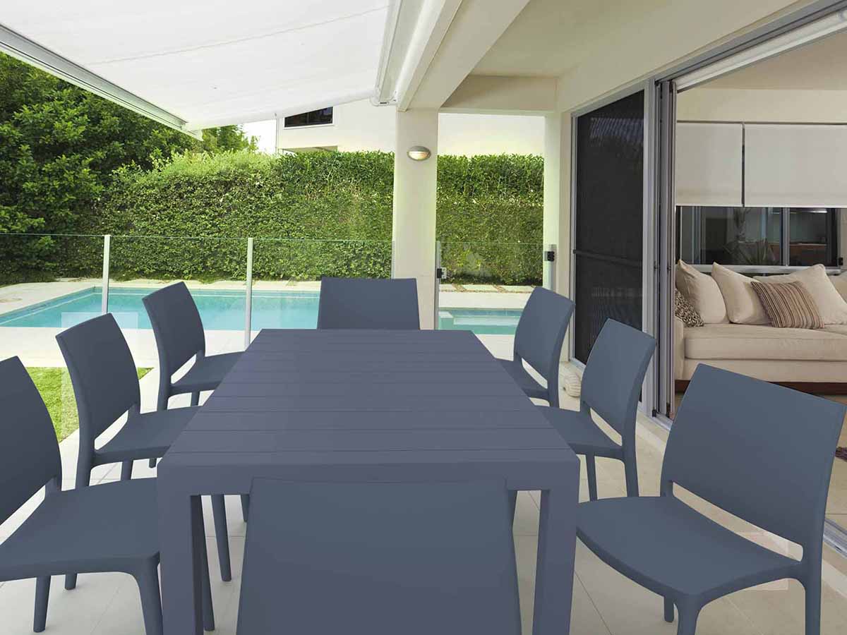 8 Maya Chairs and Vegas XL Table Set in Grey