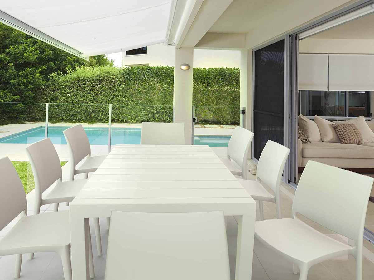 8 Maya Chairs and Vegas XL Table Set in White
