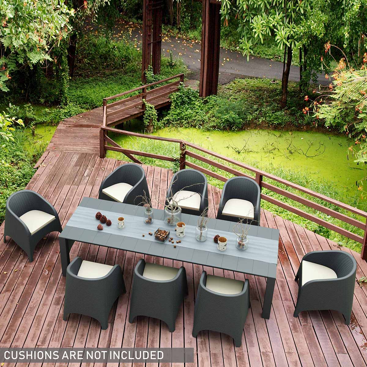 8 Rattan Aruba Chairs with Vegas XL Rectangular Table in Grey