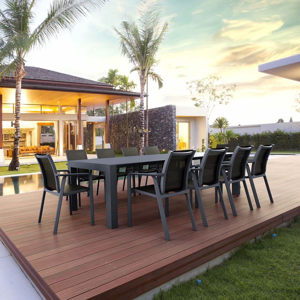 Vegas 8 Seater Table with Pacific Chairs Set in Grey