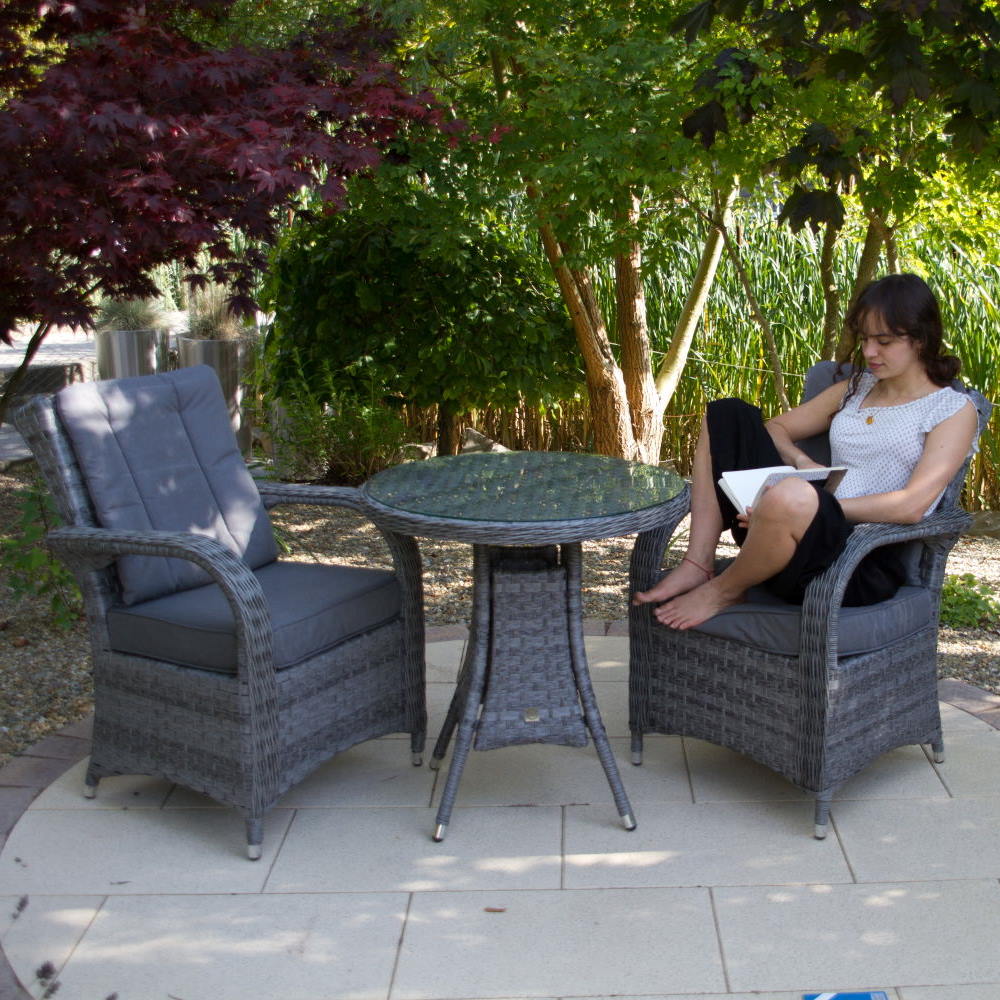 Chicago Rattan Round Bistro Set in Grey With Back Cushion