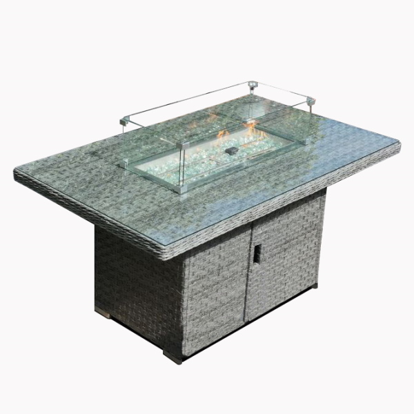 California Rectangular Rattan Gas Fire Pit Table