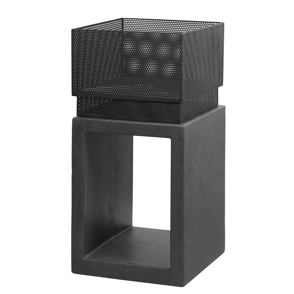 72cm Metal Fire Pit with Square Clayfibre Console - Granite