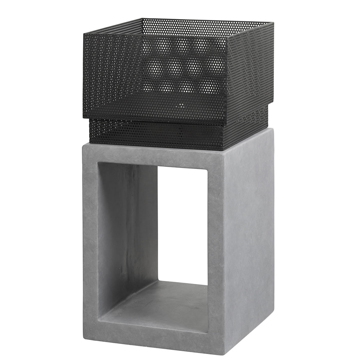 72cm Metal Fire Pit with Square Clayfibre Console - Cement