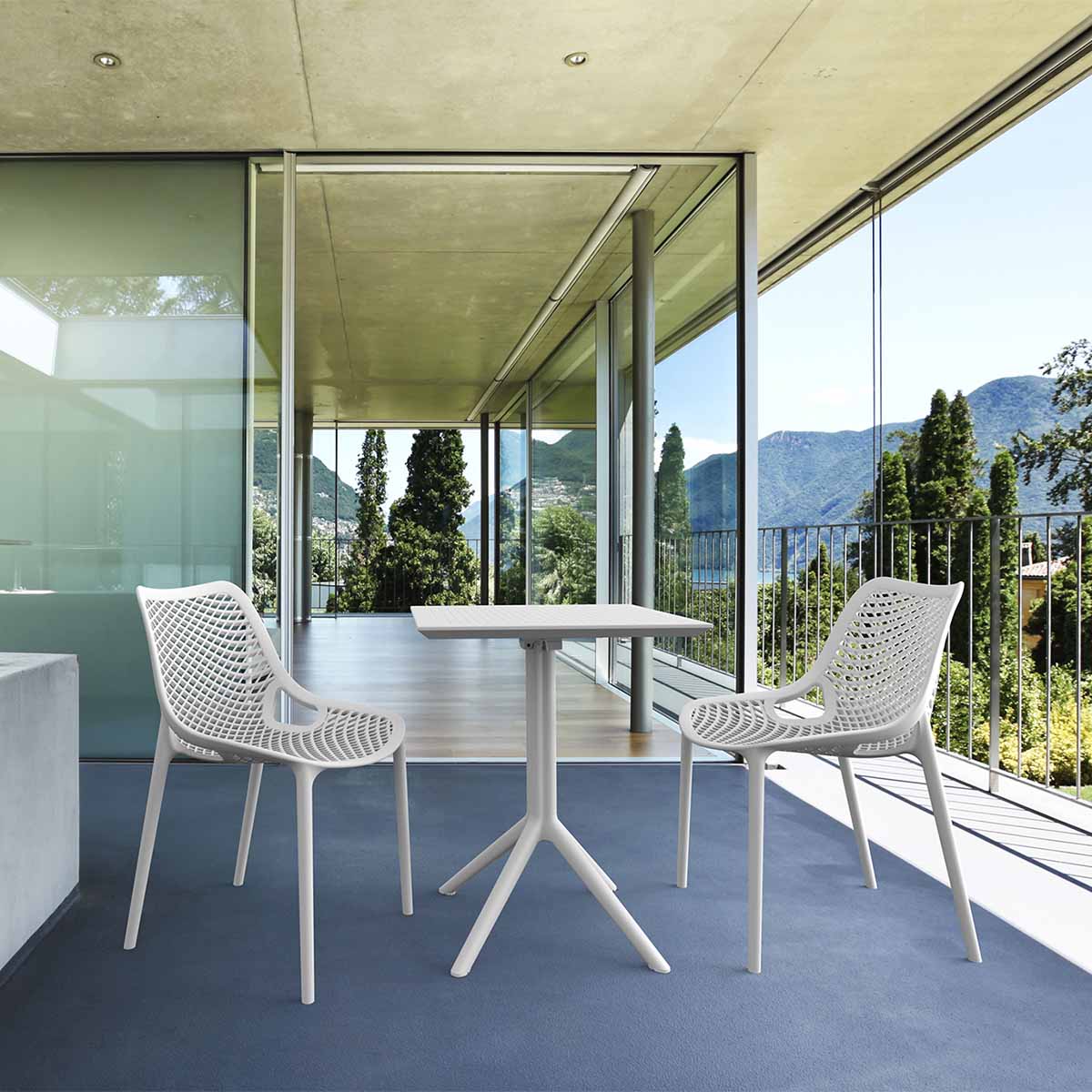 Air Chair and Sky 60 Folding Table Bistro Set in White