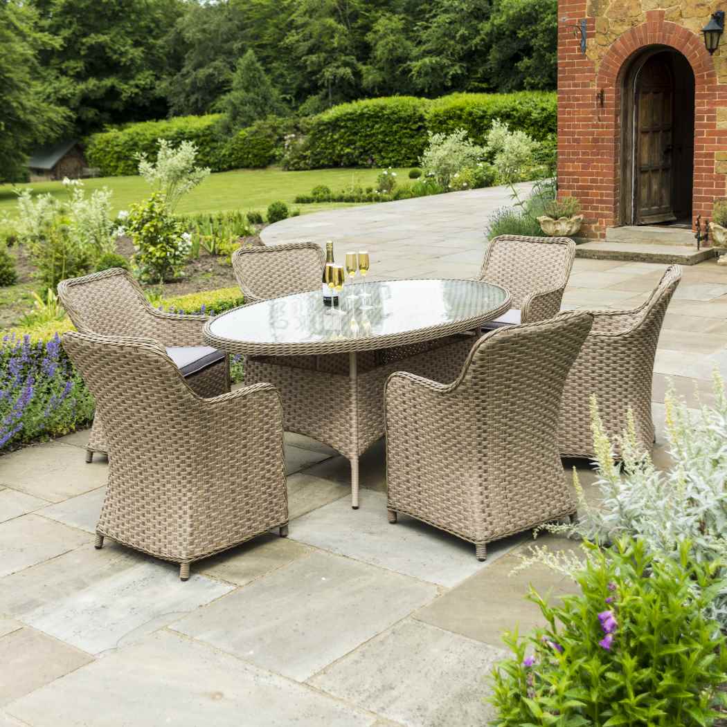 Alexander Rose Sofia Bespoke 6 Seat Rattan Oval Garden Dining Furniture Set
