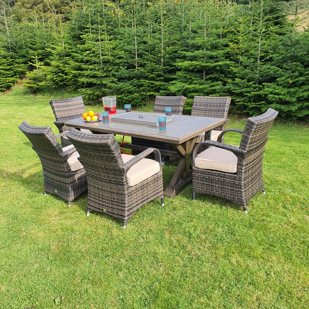 Bali Rectangular Set with Gas Fire Pit & 6 Cairo Chairs