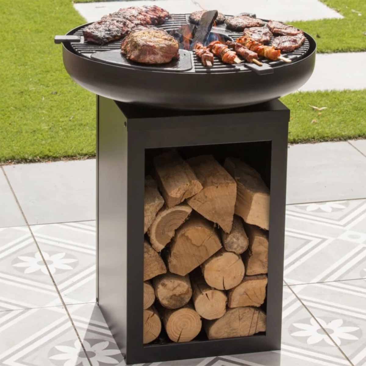 BBGrill Matanzas Firepit Plancha with Wood Storage