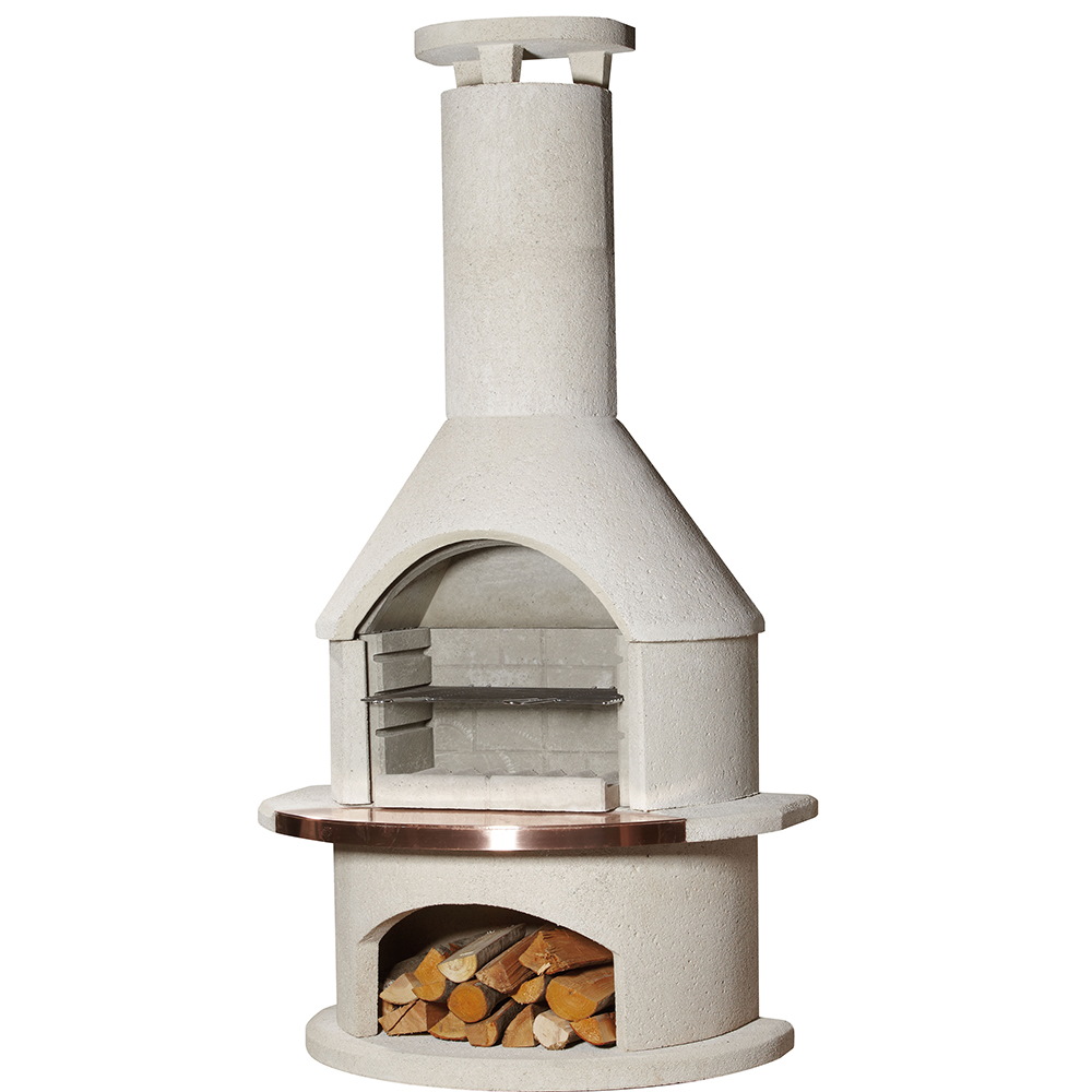 Rondo White Patio Barbecue with Copper Inlay - Buschbeck Masonry
