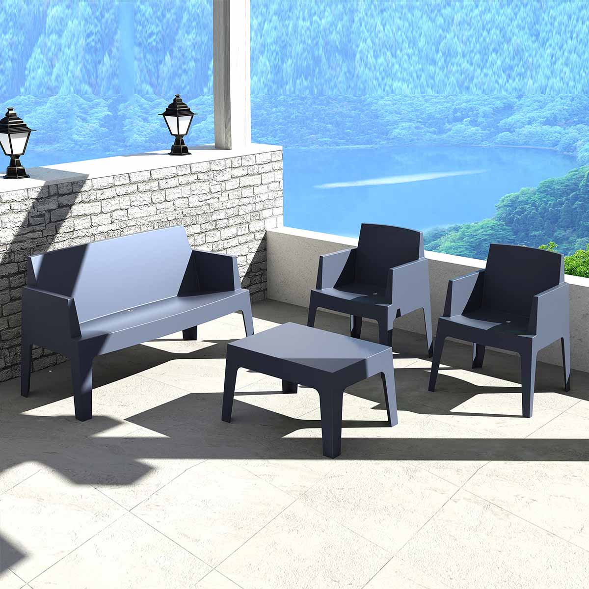 Box Sofa Set in Grey