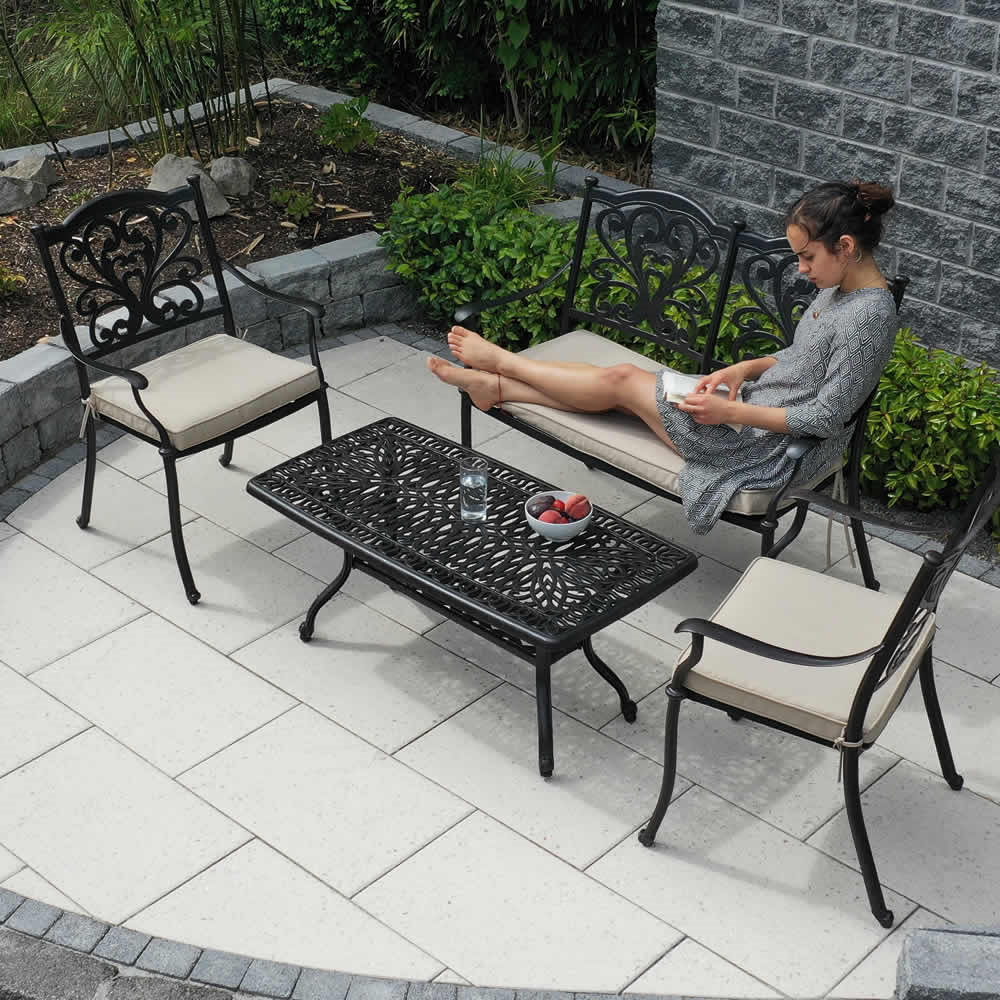 Sapphire Cast Aluminium Coffee Table with 2 Hampshire Chairs And Bench - Bronze