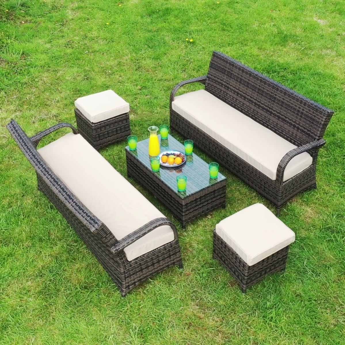 Cairo 3 Seat Sofa Set with Coffee Table and Footstools