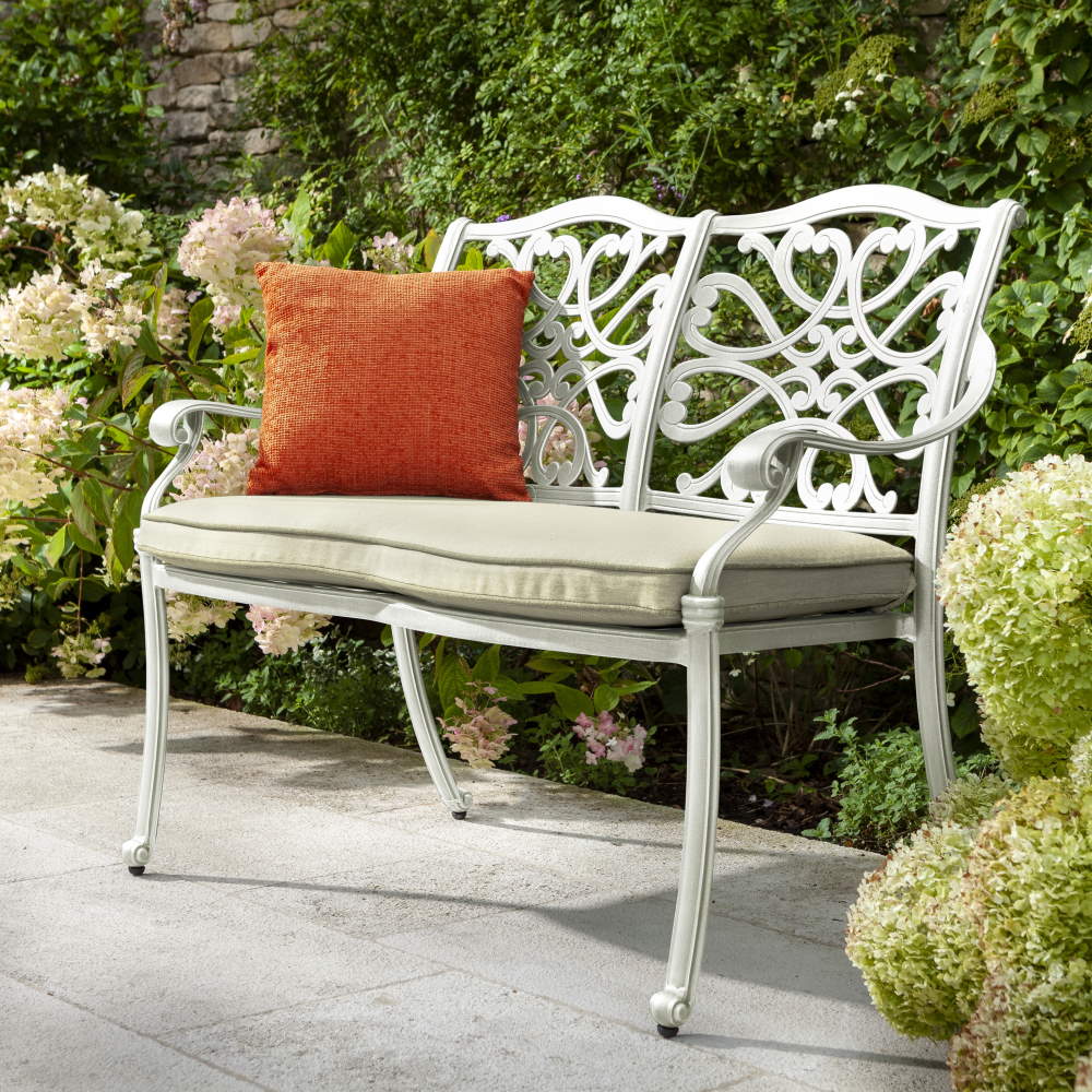 Capri 2 Seat Cast Aluminium Bench - Maize with Wheatgerm Cushion