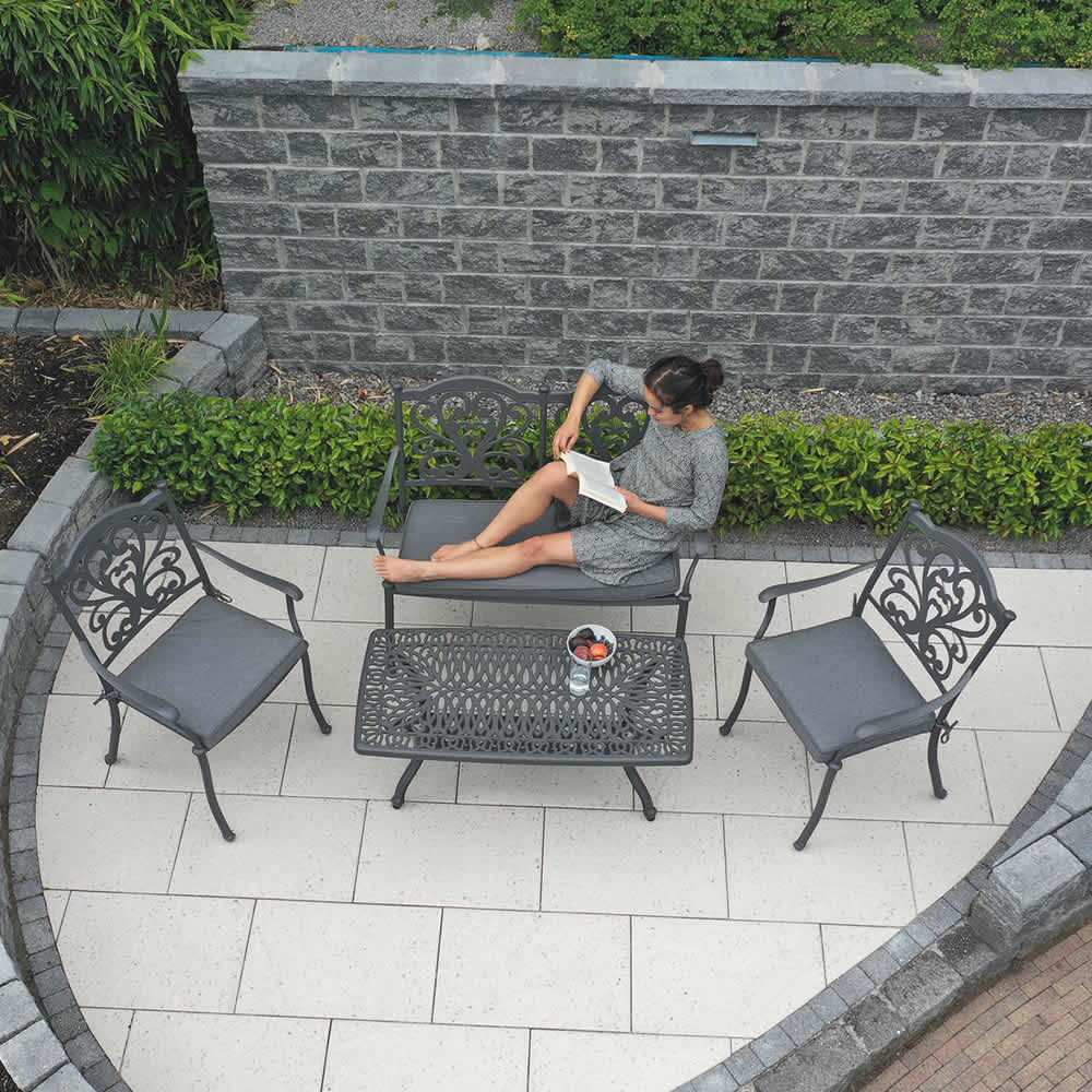 Sapphire Cast Aluminium Coffee Table with 2 Hampshire Chairs And Bench - Grey