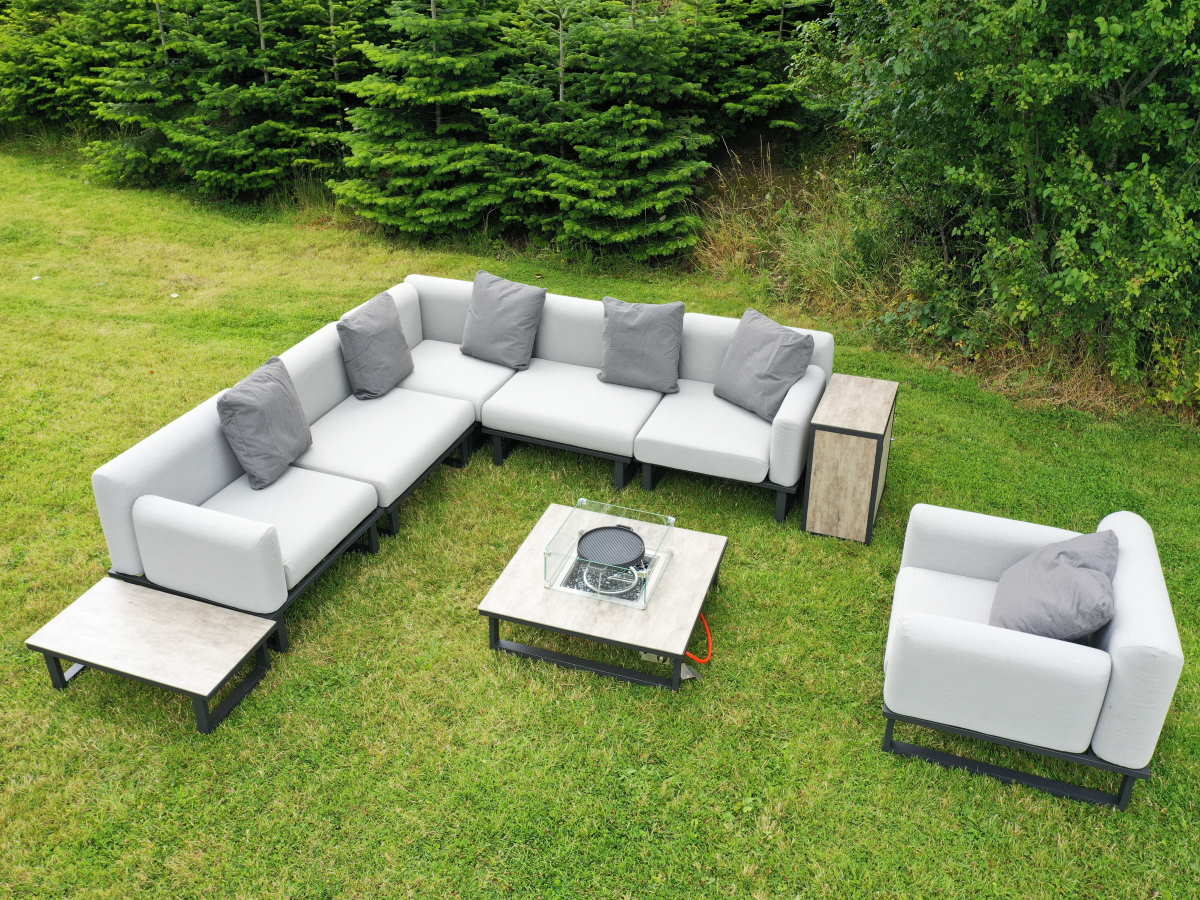 Cosmo Outdoor Fabric Corner Firepit Set - Light Grey