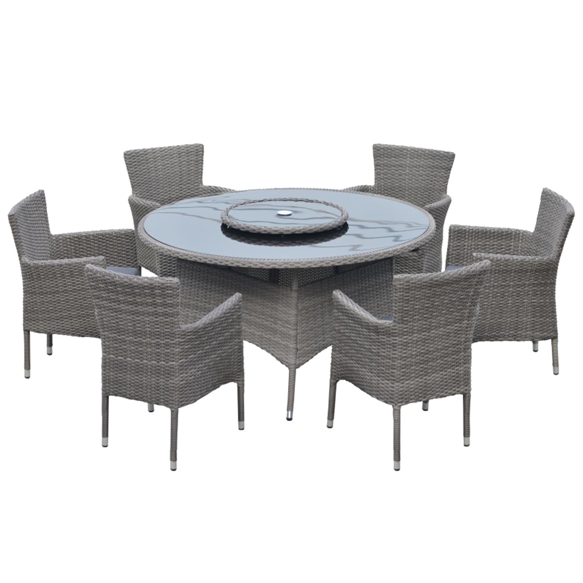 Curitiba 6 Seater Rattan Round Set with Lazy Susan
