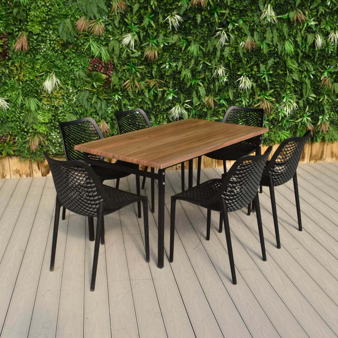 6 Seater Rectangular Canyon Walnut Werzalit Table & Black Air Chairs