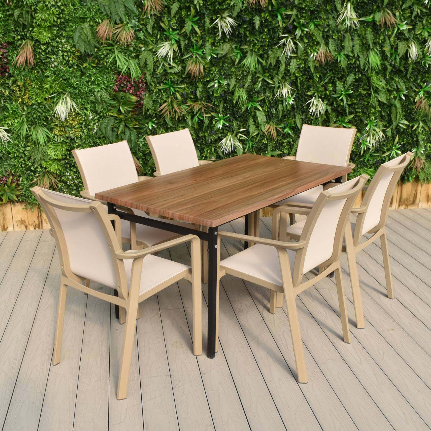 6 Seater Canyon Walnut Werzalit Table with Classic Legs & Taupe Pacific Chairs