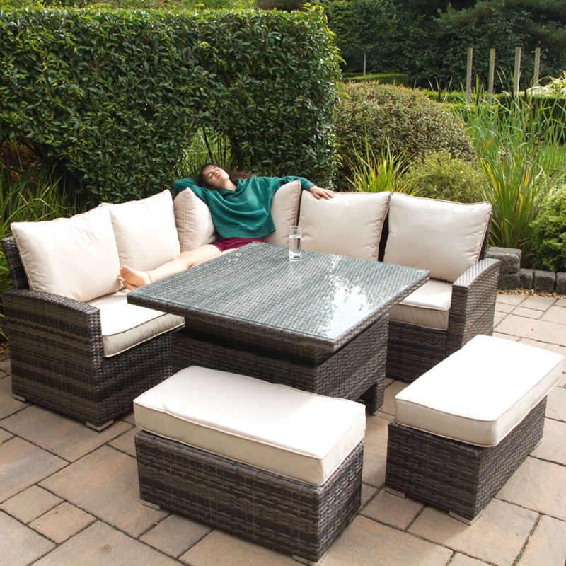 Cairo Square Rattan Corner Dining Set with Rising Table