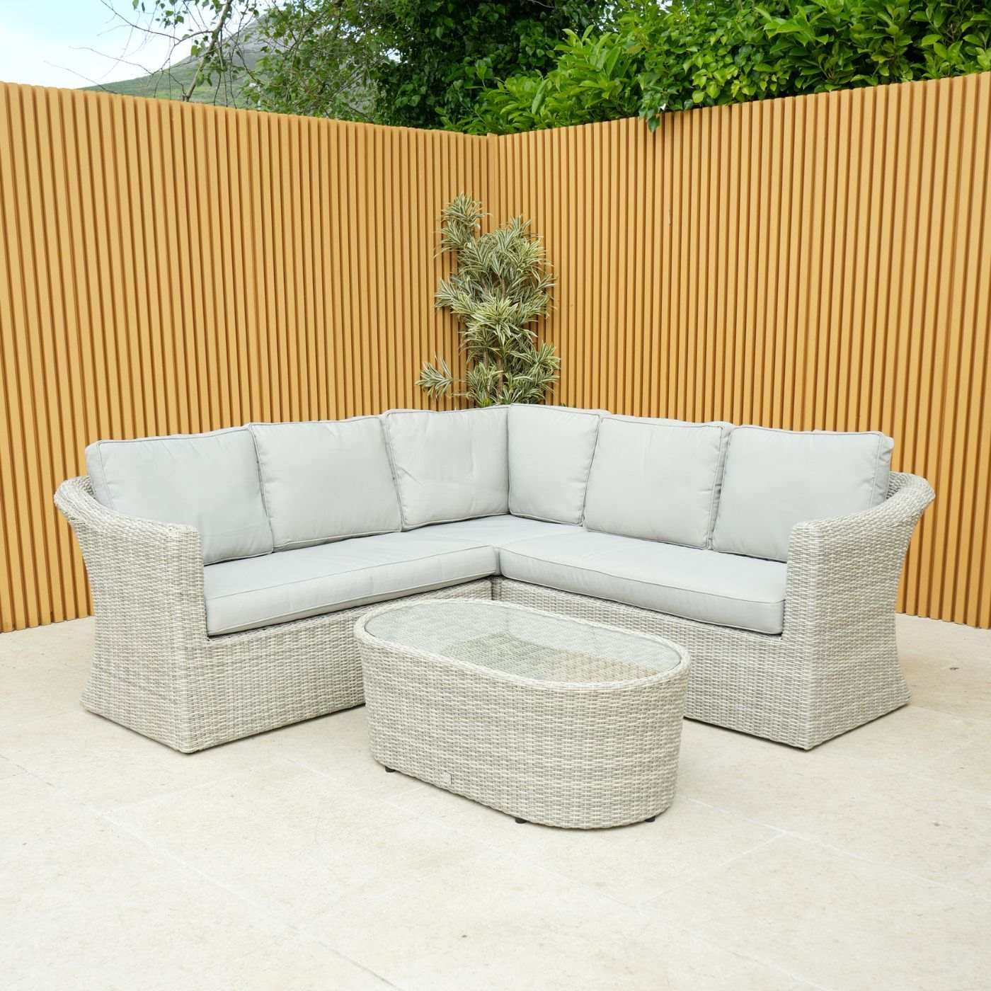 Hamilton Small Corner Rattan Sofa Set with Coffee Table Grey