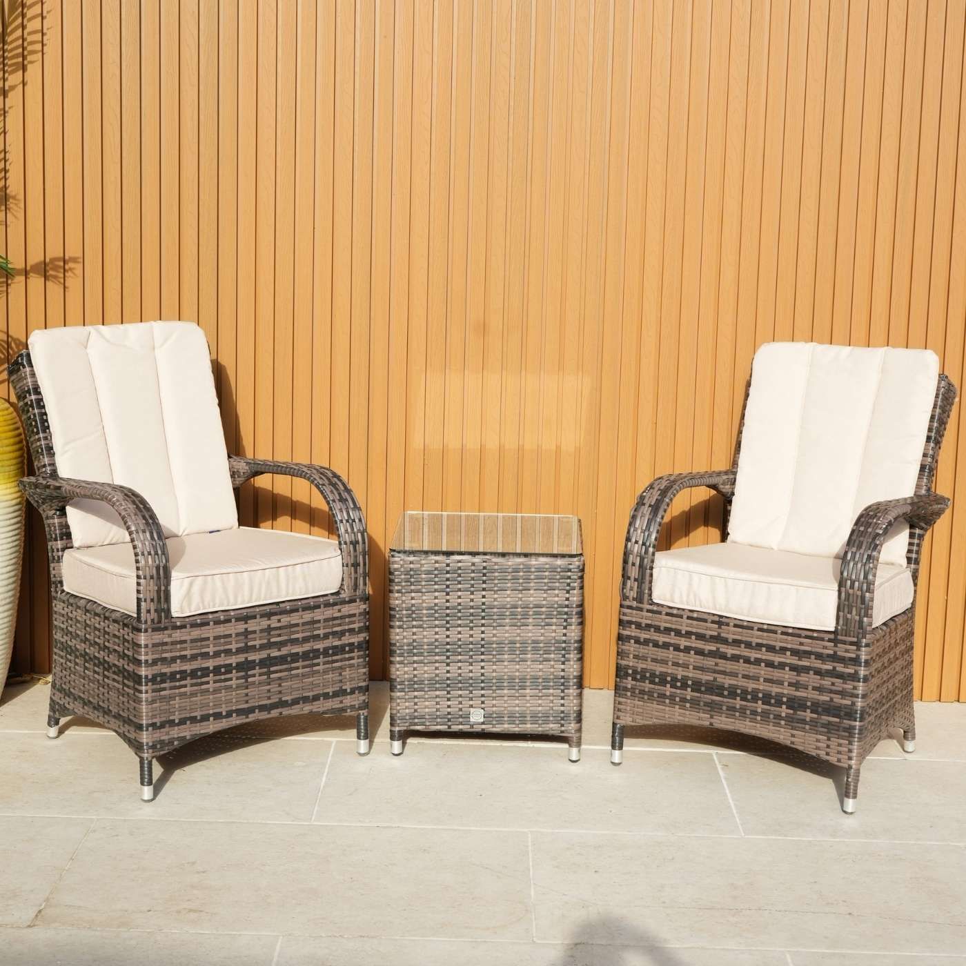 Cairo Side Table Rattan Bistro Set with Seat and Back Quick Dry Cushions