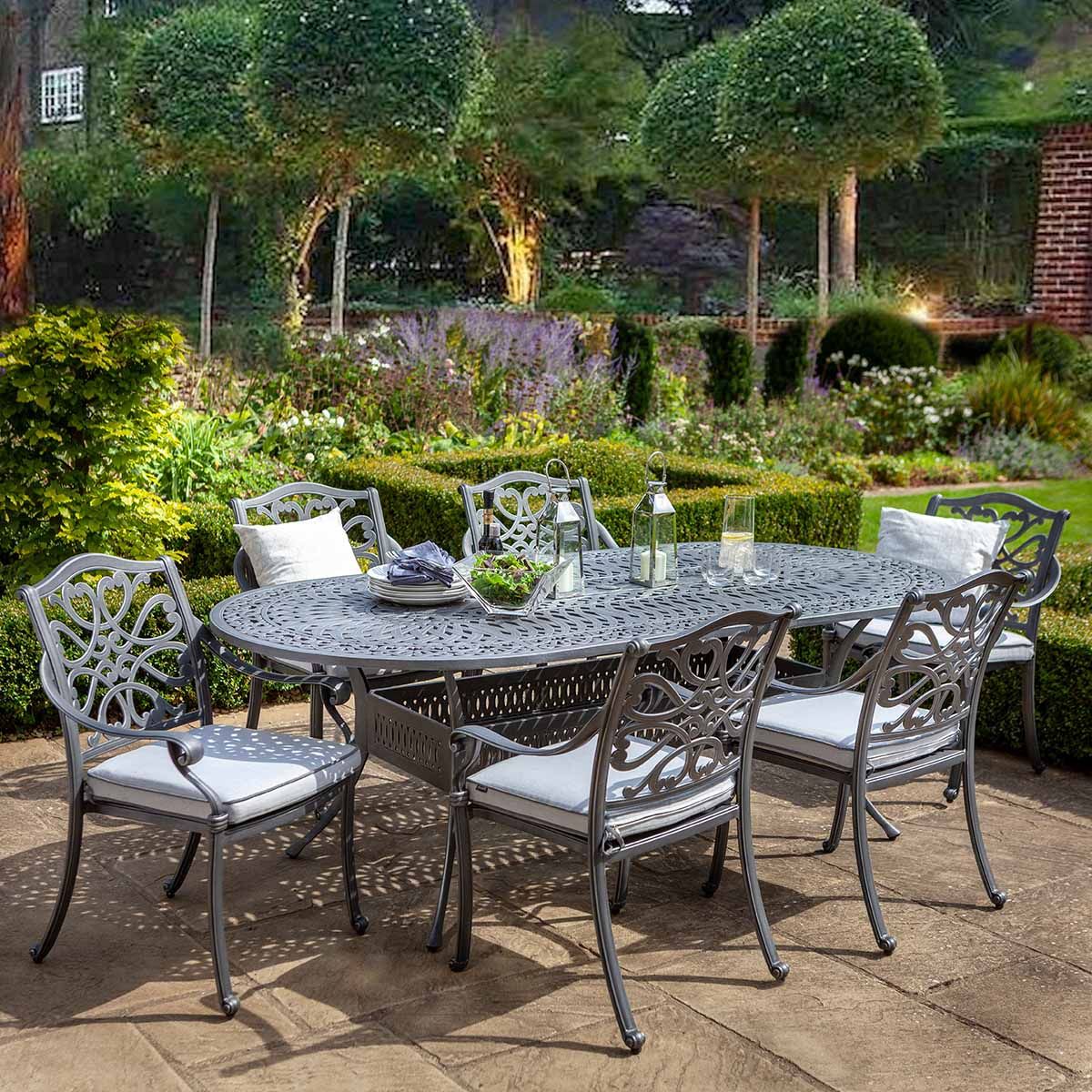 Hartman Capri 6 Seat Oval Cast Aluminium Dining Set in Antique Grey