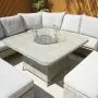 Patio Corner Fire Pit Table and Thick Cushioned Chairs