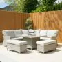 Grilling Plate on Corner Fire Pit Set with 2 Garden Benches