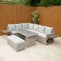 Grey Rattan L-Shaped Corner Sofa Bench Set with Folding side tables