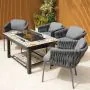 Lambay Table Fire Pit in Black with 4 Aranweave Rope Chairs in Grey