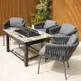 Lambay Table Fire Pit in Black with 4 Aranweave Rope Chairs in Grey