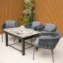 Lambay Table Fire Pit in Black with 4 Aranweave Rope Chairs in Grey