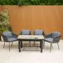 Lambay Table Fire Pit in Black with 4 Aranweave Rope Chairs in Grey