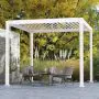Mirador Ares Pergola in White with Louvered Roof Open