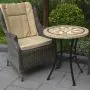 Close up of stone top bistro table with compass design