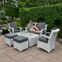 Treviso Coffee Firepit Set With 2 Seater Bench And 2 Chairs And 2 Footstools