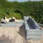 Rio Grande outdoor corner set in grey rattan, featuring a 5-position adjustable sun lounger and durable rust-resistant frame
