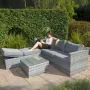 grey rattan corner sofa set with reclining sun lounger, rust-resistant frame, and plush cushions for outdoor comfort