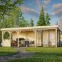 Lenna 24.9m I Flat Roof Gazebo with 3 Full Walls, 3 Sliding Doors and Corner Half Wall (9m x 3m)