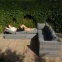 High-quality grey rattan corner sofa set that doubles as a sun lounger, with thick cushions and rust-resistant frame