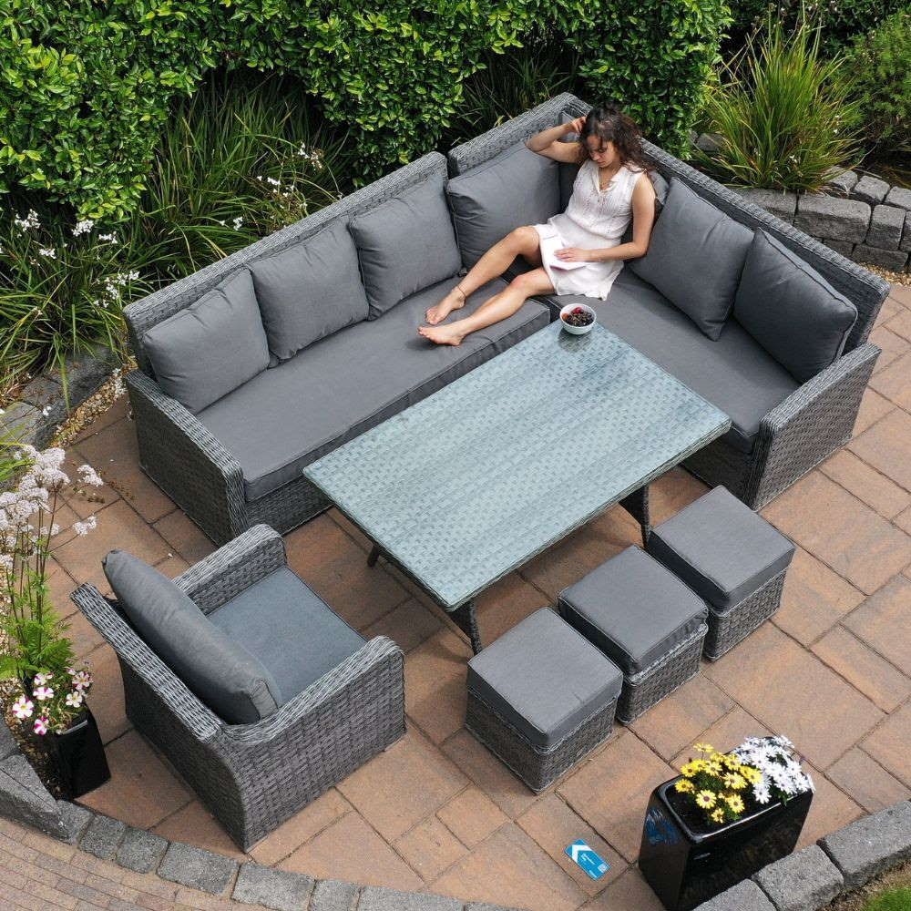 Vancouver 9 seater corner shop rattan garden set in grey