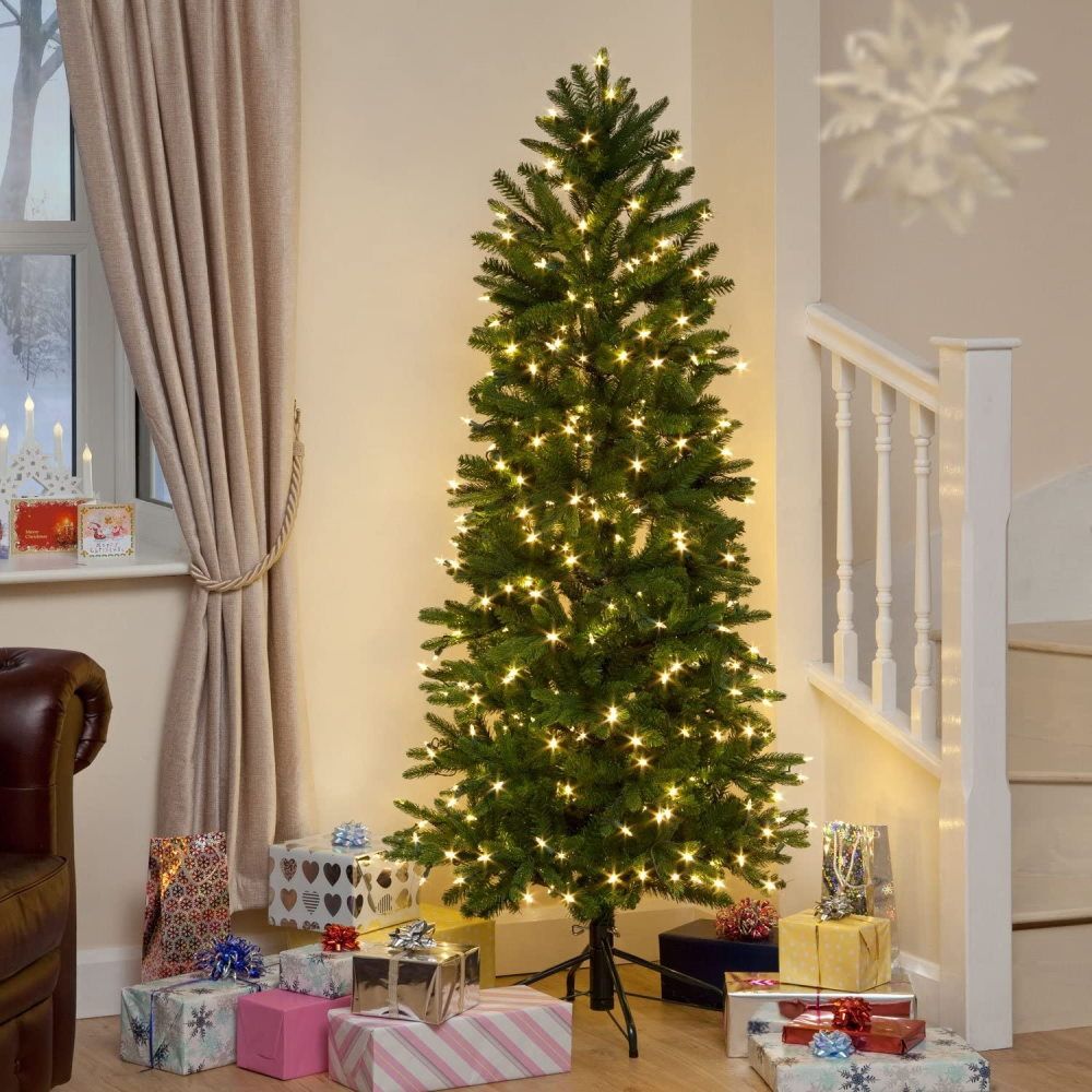 Slim pre lit on sale christmas tree 7ft