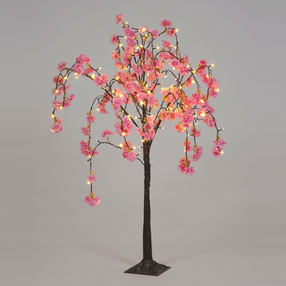 Booth Moderne svær at tilfredsstille 4ft (1.2m) Cherry Blossom Tree with 144 Dark Pink Flowers & Warm White LED  Lights