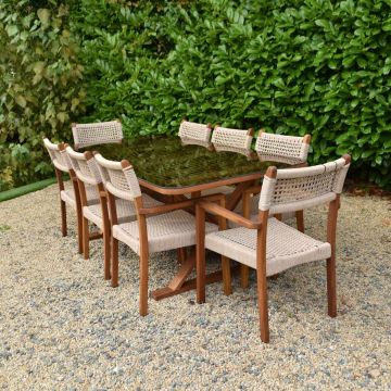 Evora 8 Seater Set With Wooden Glass Top Table and Rita Chairs