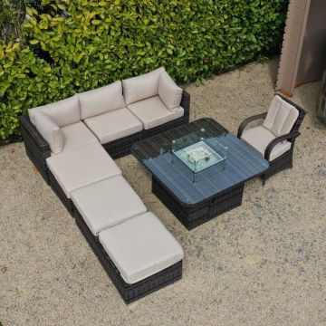 Rio Grande Corner Sofa Set With Chair and Firepit - Chocolate
