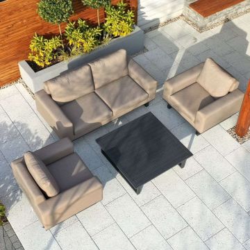 Galaxy Celeste 2 Seat Outdoor Fabric Sofa Set With 2 Armchairs and Coffee Table in Taupe